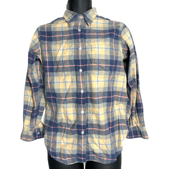 Vintage Eddie Bauer Button Up Shirt Women S Yellow Blue Pink Plaid Long Sleeves - Picture 1 of 4